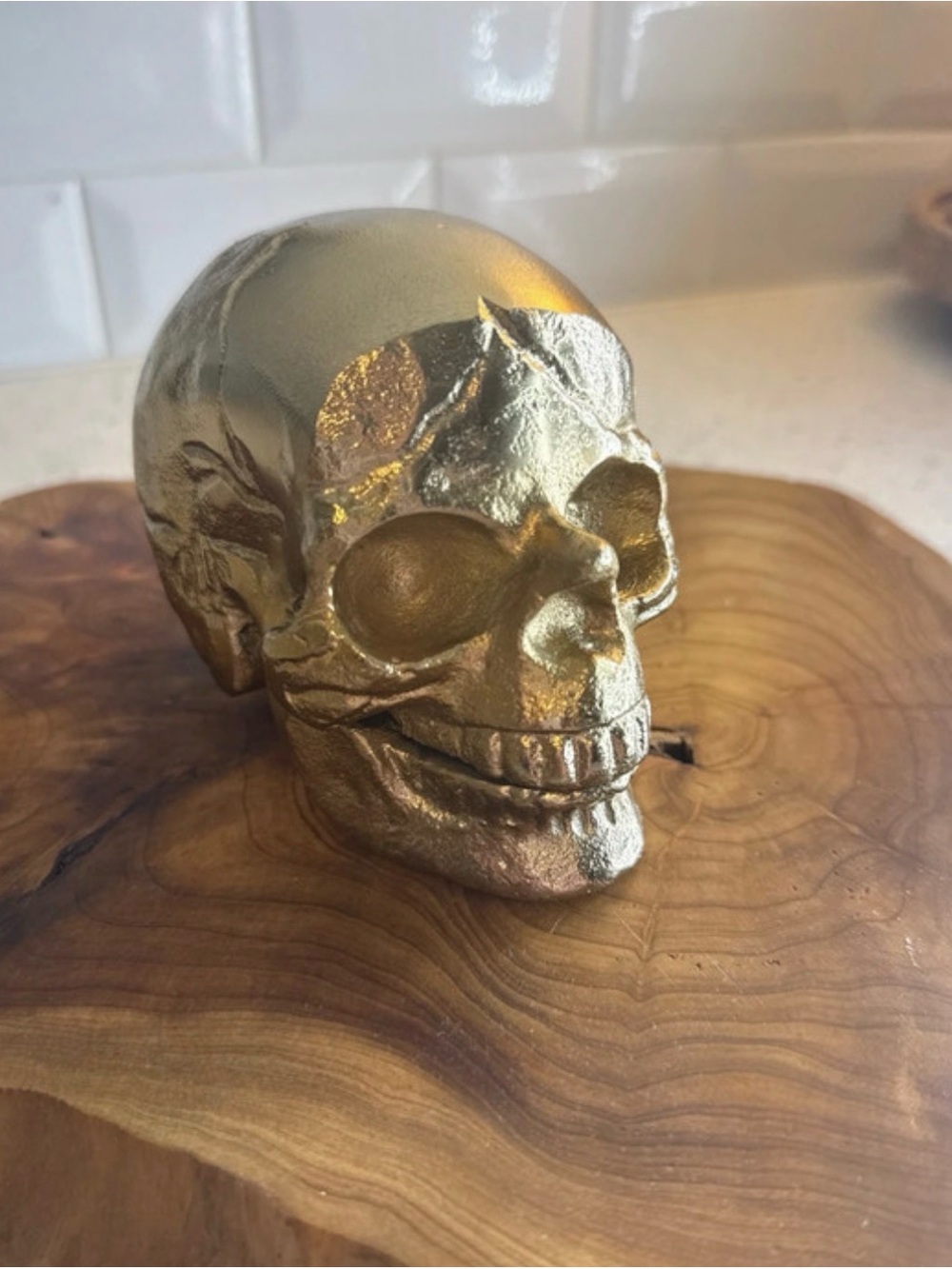 Gold Decorative Skull Sculpture - Home Art Accent
